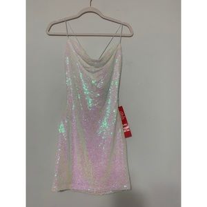 Iridescent sequin mini dress